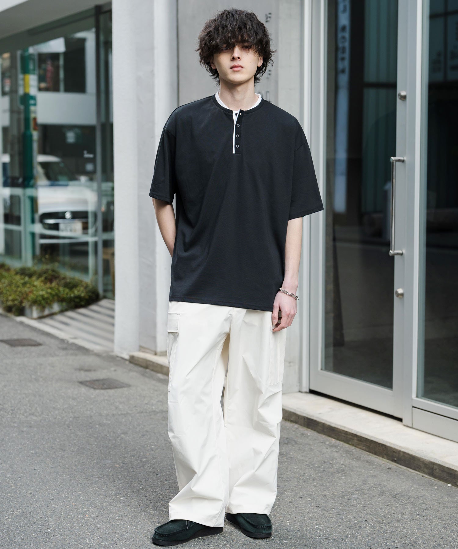 オーバーサイズ レイヤードヘンリーネック半袖Tシャツ 15552