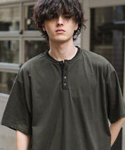 オーバーサイズ レイヤードヘンリーネック半袖Tシャツ 15552