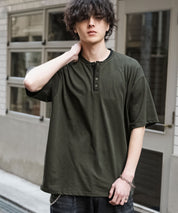 オーバーサイズ レイヤードヘンリーネック半袖Tシャツ 15552