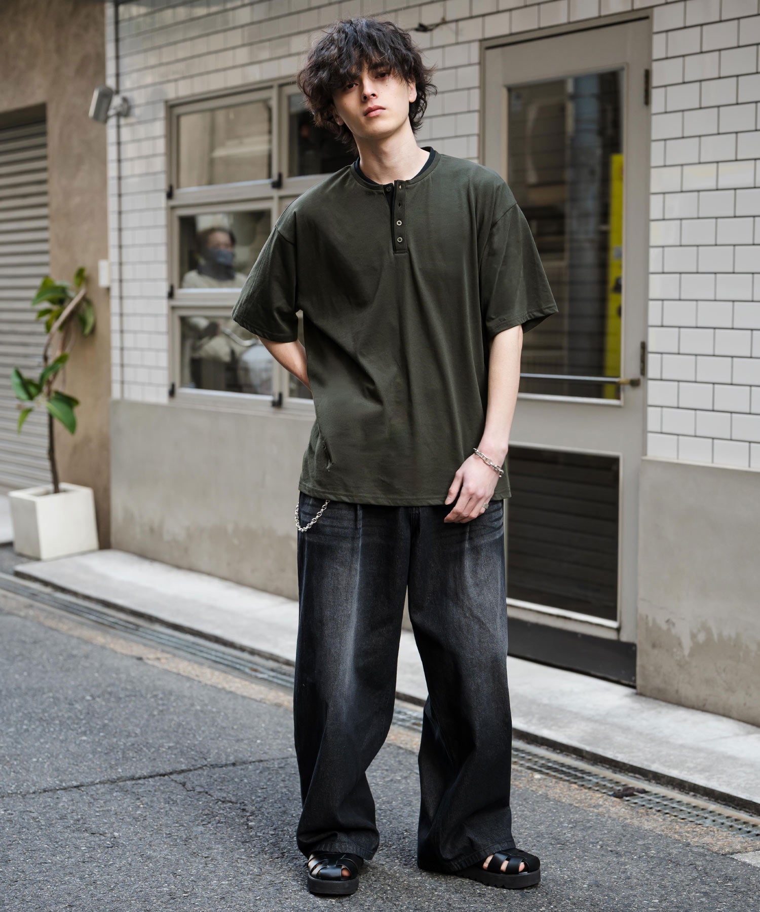 オーバーサイズ レイヤードヘンリーネック半袖Tシャツ 15552