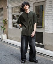 オーバーサイズ レイヤードヘンリーネック半袖Tシャツ 15552