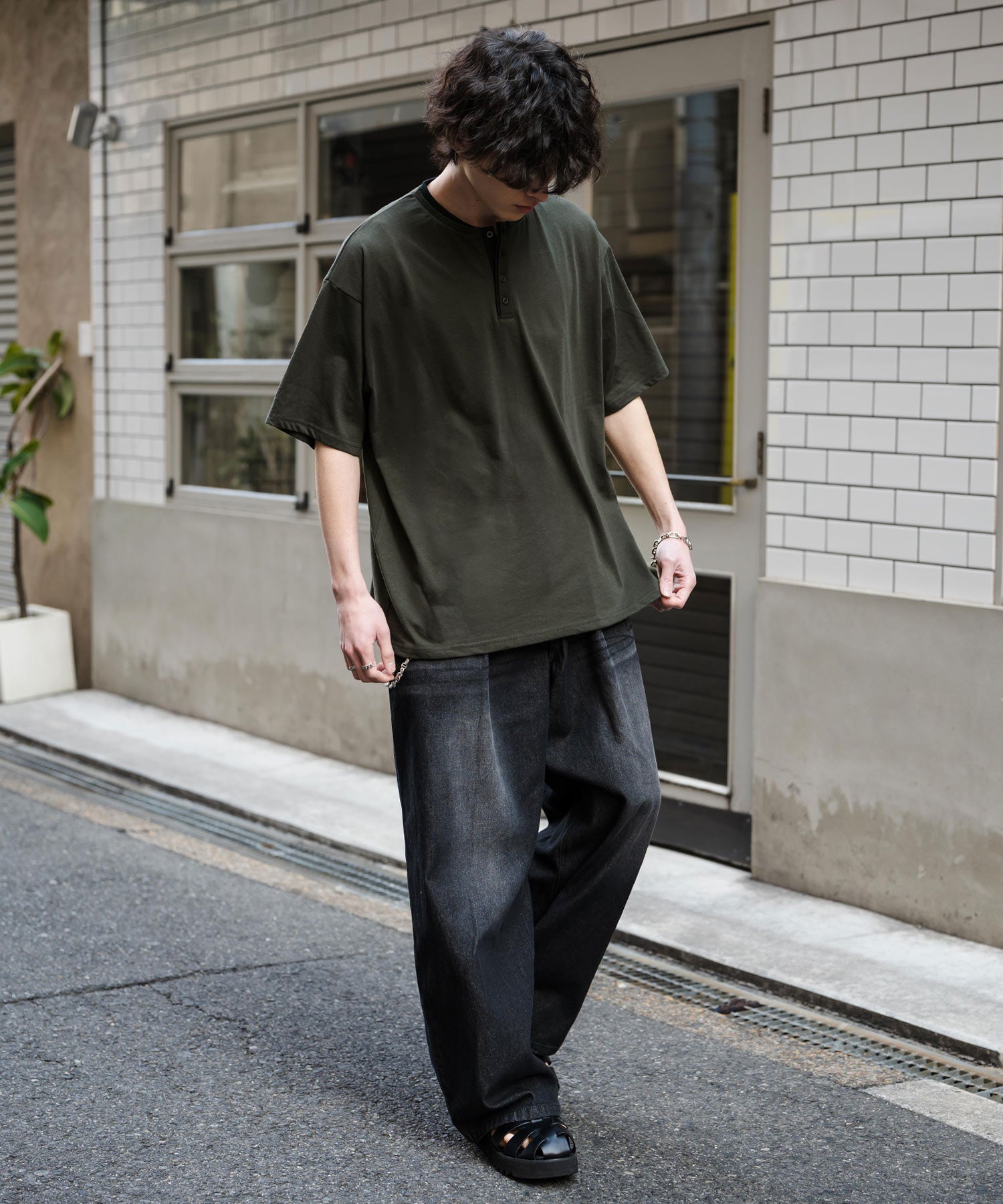オーバーサイズ レイヤードヘンリーネック半袖Tシャツ 15552