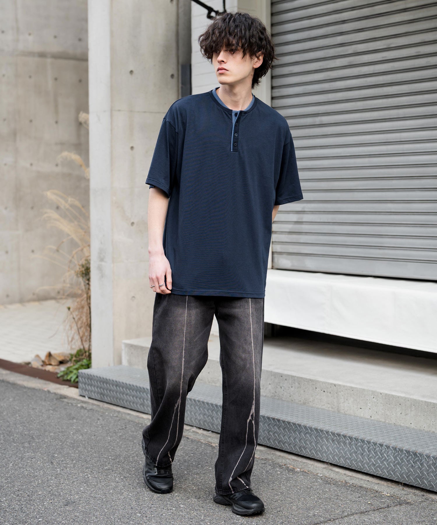 オーバーサイズ レイヤードヘンリーネック半袖Tシャツ 15552