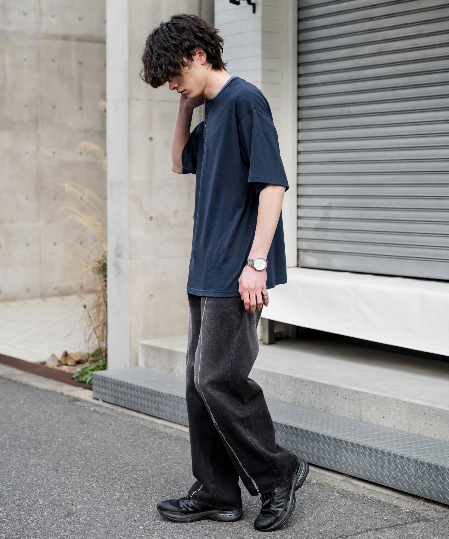オーバーサイズ レイヤードヘンリーネック半袖Tシャツ 15552