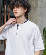 オーバーサイズ レイヤードヘンリーネック半袖Tシャツ 15552