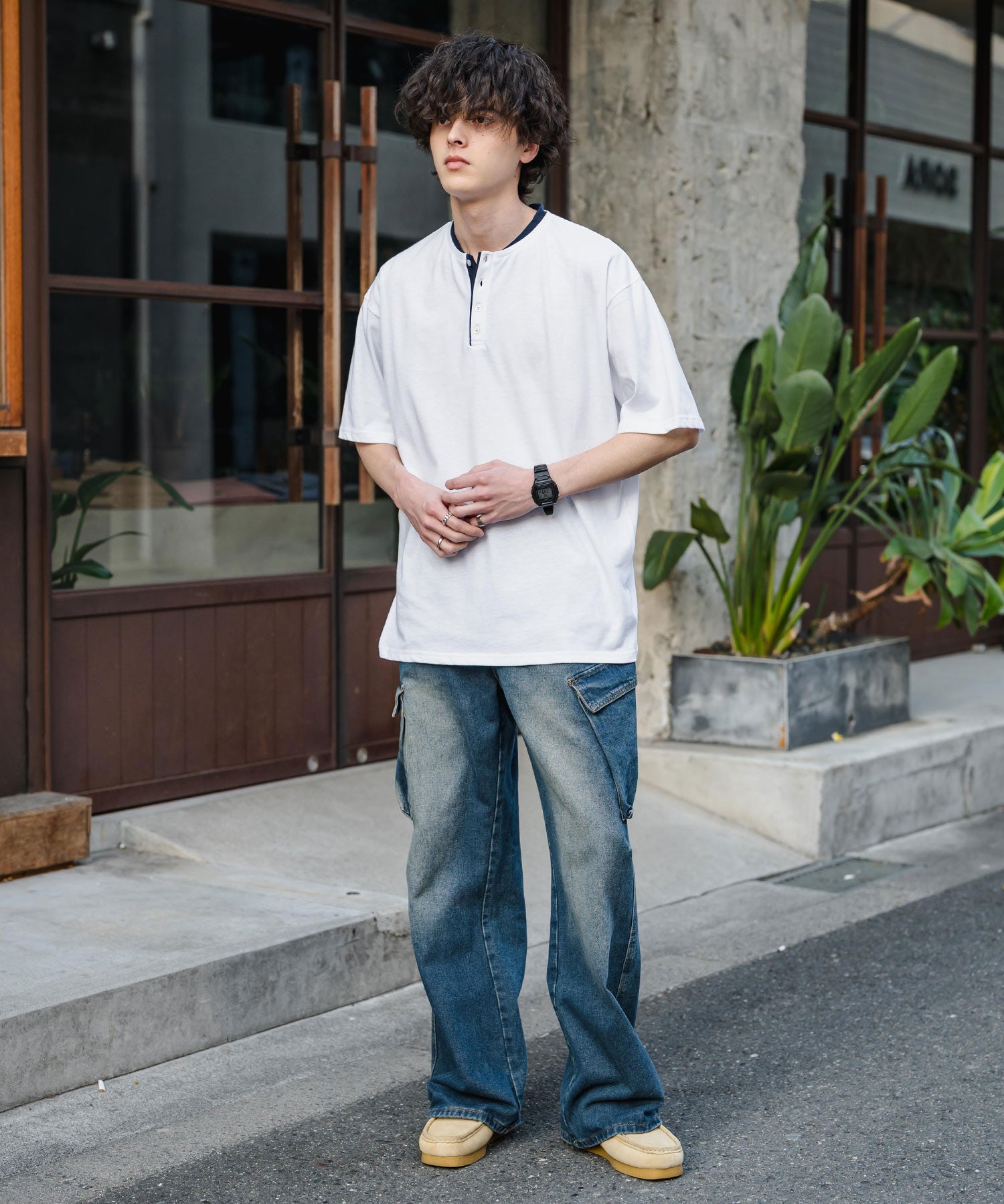 オーバーサイズ レイヤードヘンリーネック半袖Tシャツ 15552