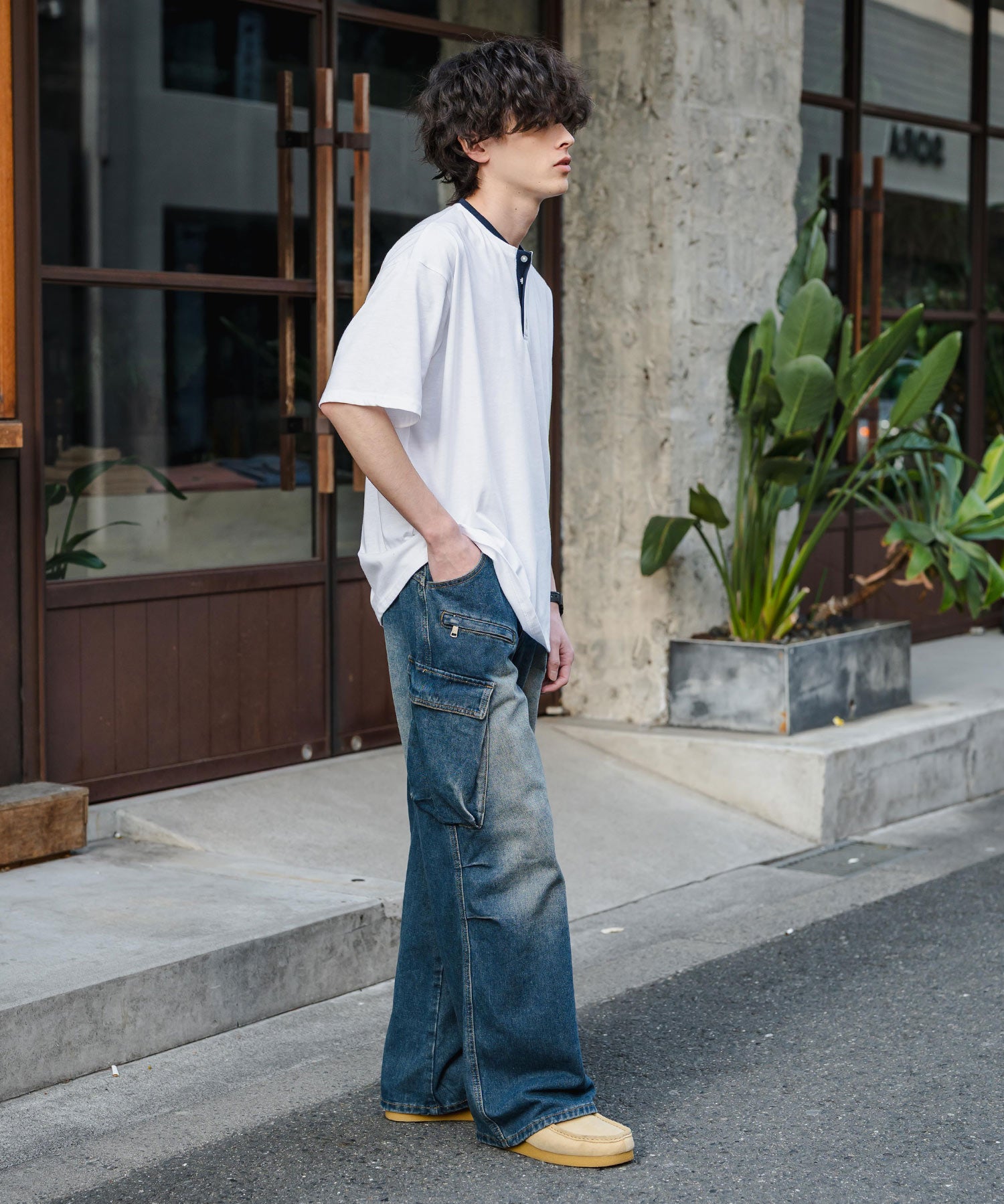 オーバーサイズ レイヤードヘンリーネック半袖Tシャツ 15552