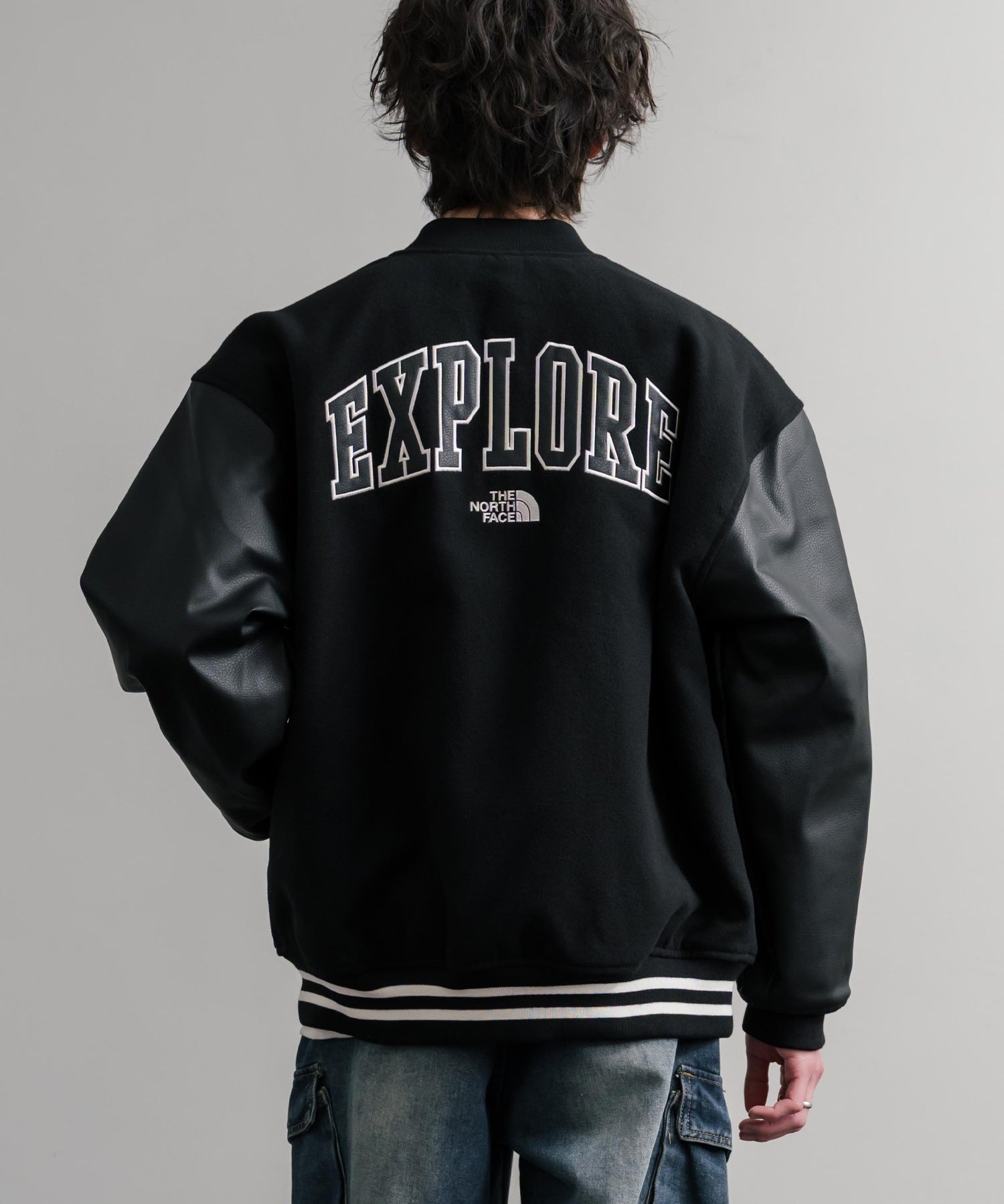 日本未展開モデル WHITE LABEL THE NORTH FACE VARSITY HEAT JACKET オーバーサイズフェイクレザー切替スタジャン/ブルゾン 15555
