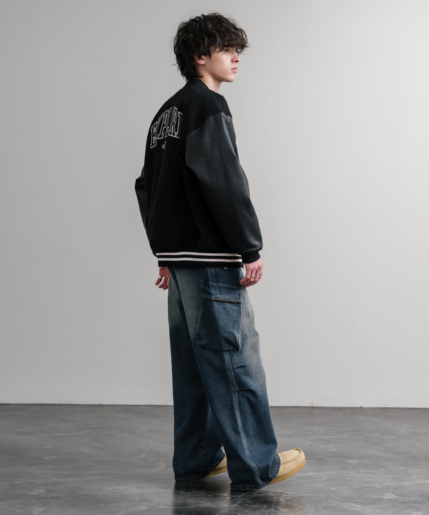 日本未展開モデル WHITE LABEL THE NORTH FACE VARSITY HEAT JACKET オーバーサイズフェイクレザー切替スタジャン/ブルゾン 15555