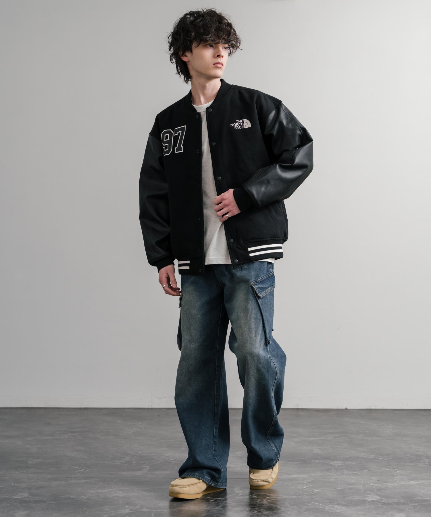 日本未展開モデル WHITE LABEL THE NORTH FACE VARSITY HEAT JACKET オーバーサイズフェイクレザー切替スタジャン/ブルゾン 15555