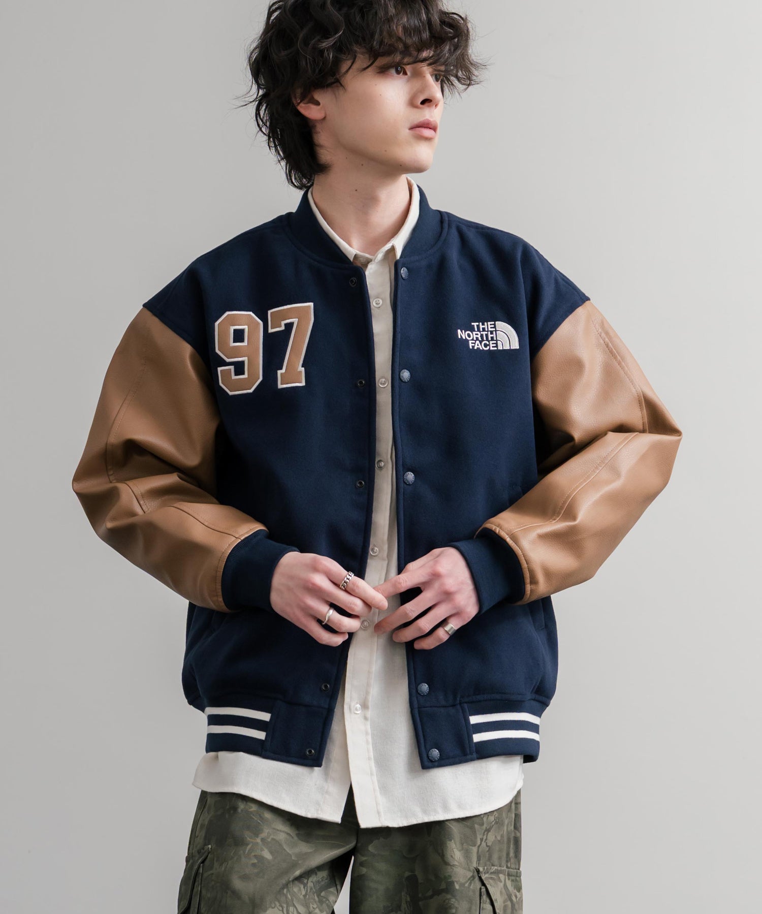 日本未展開モデル WHITE LABEL THE NORTH FACE VARSITY HEAT JACKET オーバーサイズフェイクレザー切替スタジャン/ブルゾン 15555