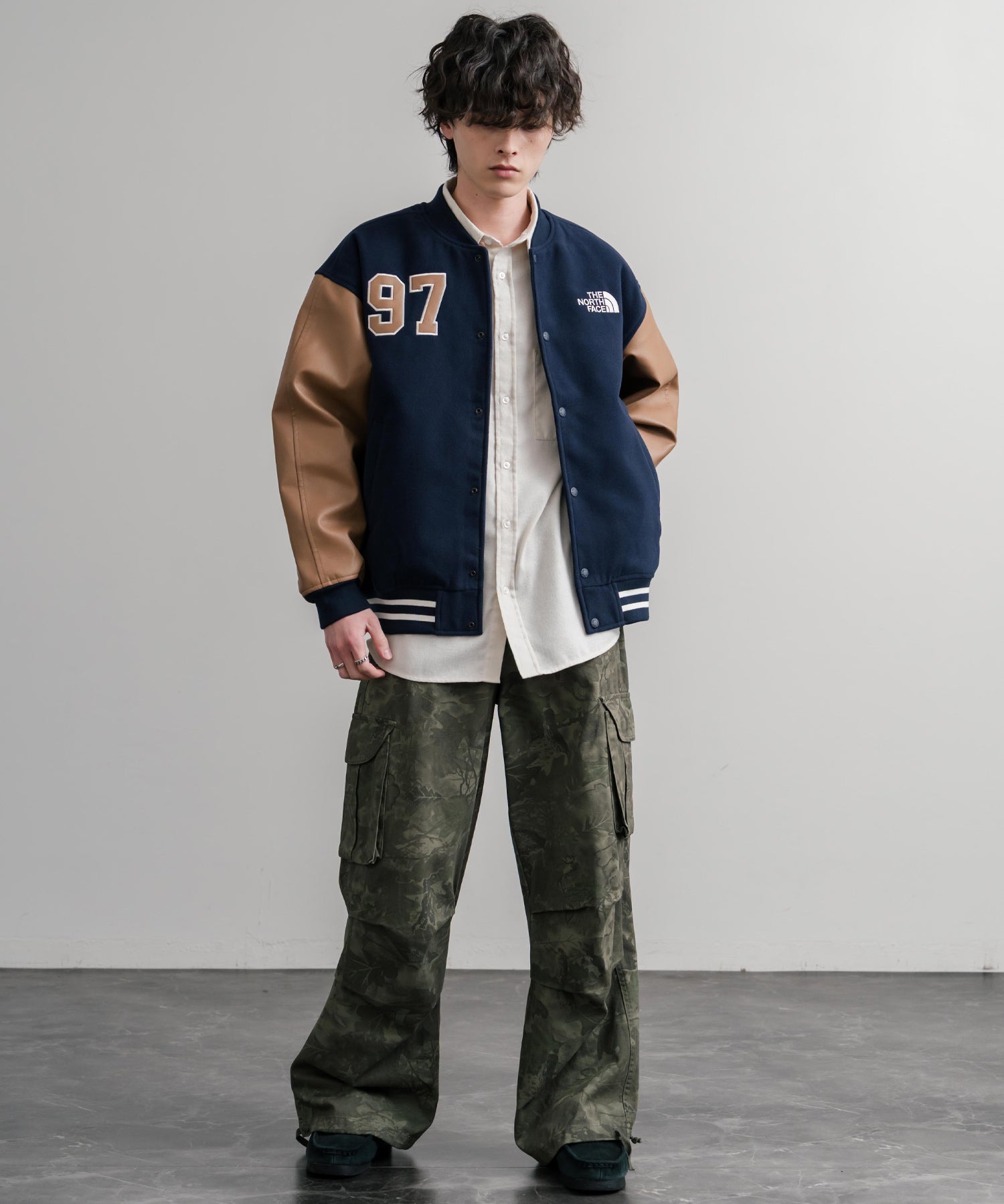 日本未展開モデル WHITE LABEL THE NORTH FACE VARSITY HEAT JACKET オーバーサイズフェイクレザー切替スタジャン/ブルゾン 15555