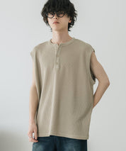 オーバーサイズ T/Cワッフルヘンリーネックタンクトップ 15577