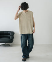 オーバーサイズ T/Cワッフルヘンリーネックタンクトップ 15577