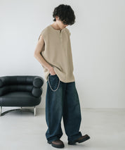 オーバーサイズ T/Cワッフルヘンリーネックタンクトップ 15577