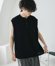オーバーサイズ T/Cワッフルヘンリーネックタンクトップ 15577