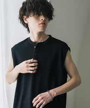オーバーサイズ T/Cワッフルヘンリーネックタンクトップ 15577