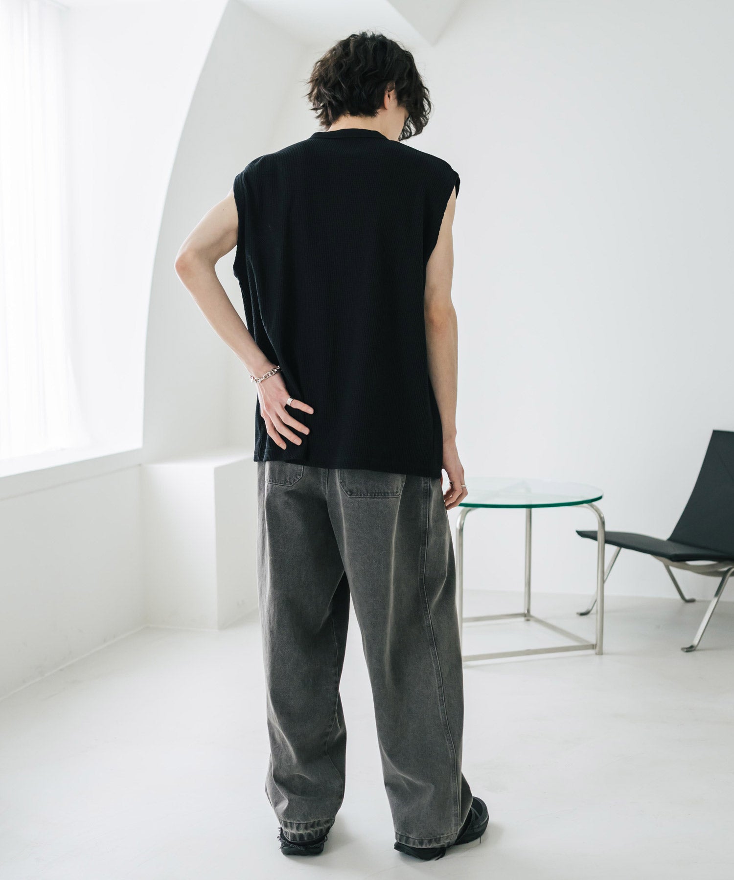 オーバーサイズ T/Cワッフルヘンリーネックタンクトップ 15577