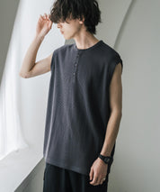 オーバーサイズ T/Cワッフルヘンリーネックタンクトップ 15577