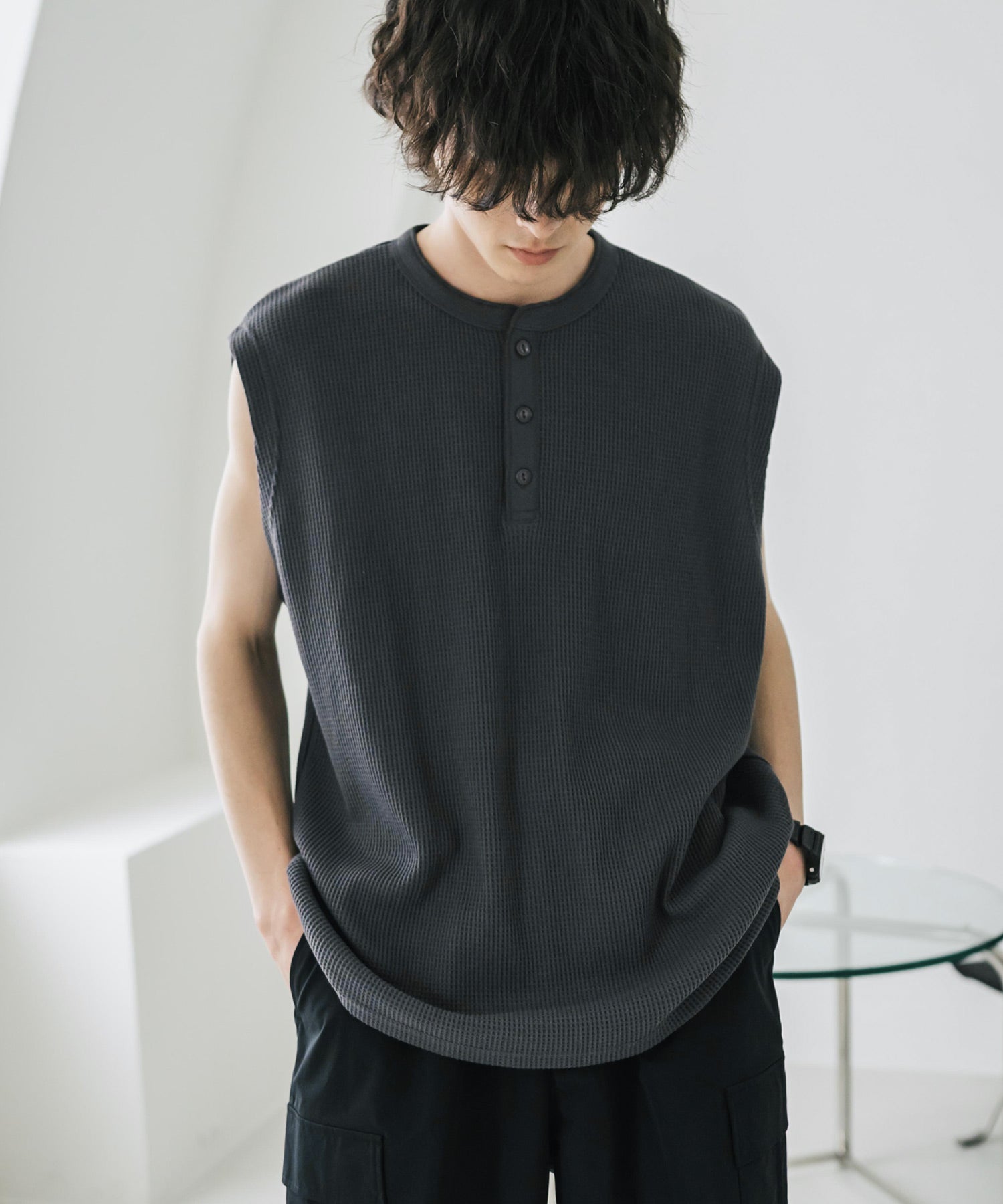 オーバーサイズ T/Cワッフルヘンリーネックタンクトップ 15577 – Rocky