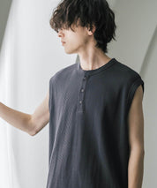オーバーサイズ T/Cワッフルヘンリーネックタンクトップ 15577