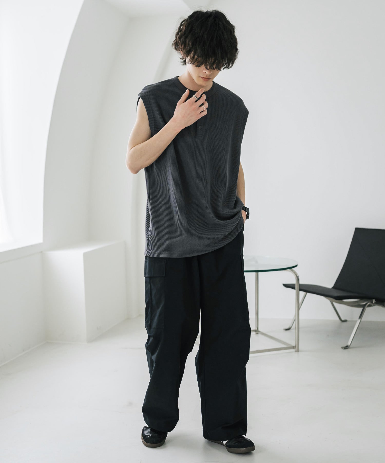 オーバーサイズ T/Cワッフルヘンリーネックタンクトップ 15577 – Rocky
