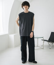 オーバーサイズ T/Cワッフルヘンリーネックタンクトップ 15577