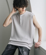 オーバーサイズ T/Cワッフルヘンリーネックタンクトップ 15577