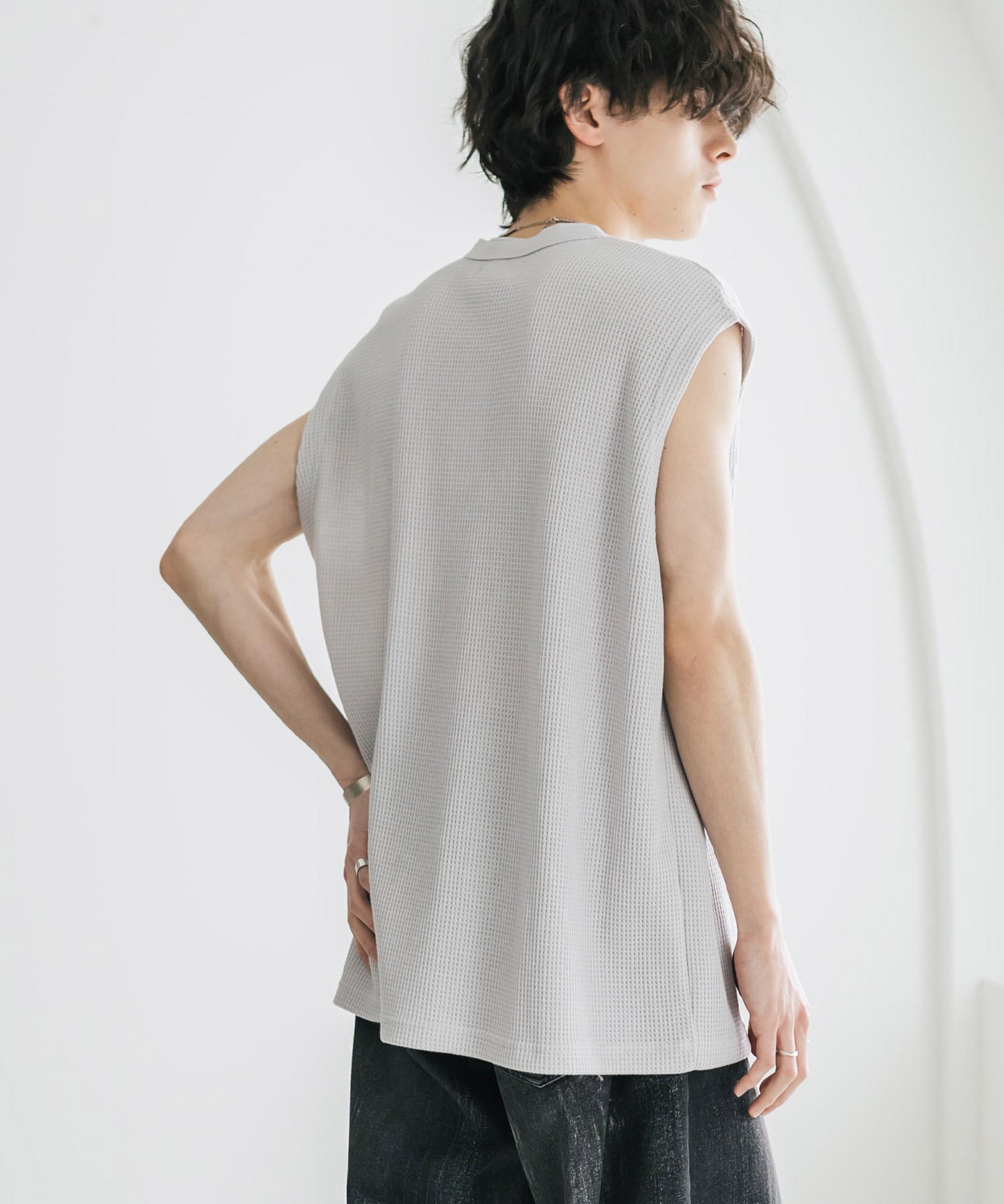 オーバーサイズ T/Cワッフルヘンリーネックタンクトップ 15577