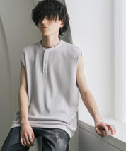 オーバーサイズ T/Cワッフルヘンリーネックタンクトップ 15577