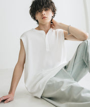 オーバーサイズ T/Cワッフルヘンリーネックタンクトップ 15577