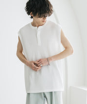 オーバーサイズ T/Cワッフルヘンリーネックタンクトップ 15577