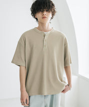 オーバーサイズ T/Cワッフルヘンリーネック半袖Tシャツ 15578