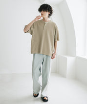 オーバーサイズ T/Cワッフルヘンリーネック半袖Tシャツ 15578