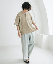 オーバーサイズ T/Cワッフルヘンリーネック半袖Tシャツ 15578