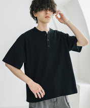 オーバーサイズ T/Cワッフルヘンリーネック半袖Tシャツ 15578