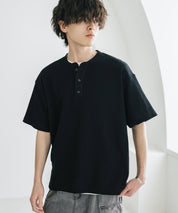 オーバーサイズ T/Cワッフルヘンリーネック半袖Tシャツ 15578