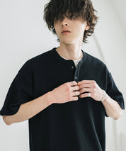 オーバーサイズ T/Cワッフルヘンリーネック半袖Tシャツ 15578