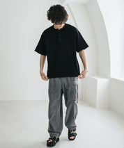 オーバーサイズ T/Cワッフルヘンリーネック半袖Tシャツ 15578