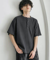 オーバーサイズ T/Cワッフルヘンリーネック半袖Tシャツ 15578