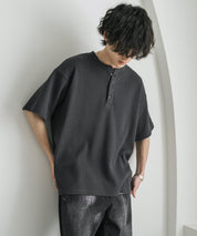 オーバーサイズ T/Cワッフルヘンリーネック半袖Tシャツ 15578