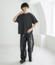 オーバーサイズ T/Cワッフルヘンリーネック半袖Tシャツ 15578