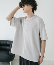 オーバーサイズ T/Cワッフルヘンリーネック半袖Tシャツ 15578