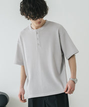 オーバーサイズ T/Cワッフルヘンリーネック半袖Tシャツ 15578