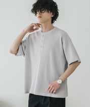 オーバーサイズ T/Cワッフルヘンリーネック半袖Tシャツ 15578