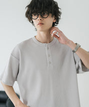 オーバーサイズ T/Cワッフルヘンリーネック半袖Tシャツ 15578