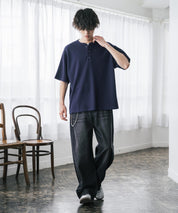 オーバーサイズ T/Cワッフルヘンリーネック半袖Tシャツ 15578