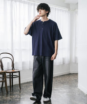 オーバーサイズ T/Cワッフルヘンリーネック半袖Tシャツ 15578