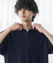 オーバーサイズ T/Cワッフルヘンリーネック半袖Tシャツ 15578