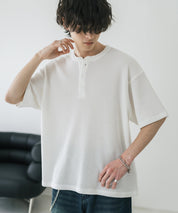 オーバーサイズ T/Cワッフルヘンリーネック半袖Tシャツ 15578